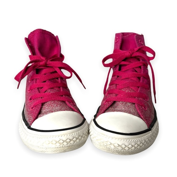 Converse All Star High Top Chuck Taylor Hot Pink Silver Glitter Sneakers Junior - Picture 5 of 17